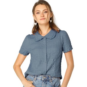 INSPIRE CHIC Women's Sweet Ruffle Trim Peter Pan Collar Button-Down Shirt - 1 of 4