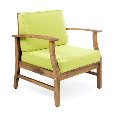 Green and Teak Acacia Wood 6-Person Outdoor Sectional Sofa Set