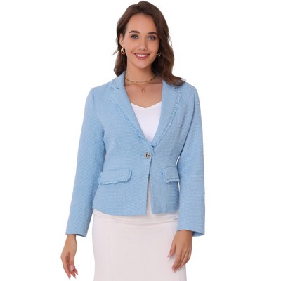 INSPIRE CHIC Women's Tweed Long Sleeve Notched Collar Open Front Casual Elegant Work Suit Blazer