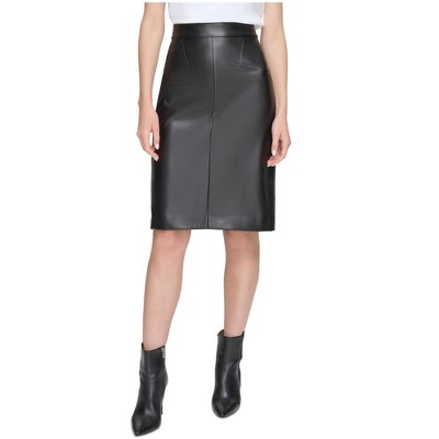 Calvin Klein Womens Straight Faux Leather Pencil Skirt