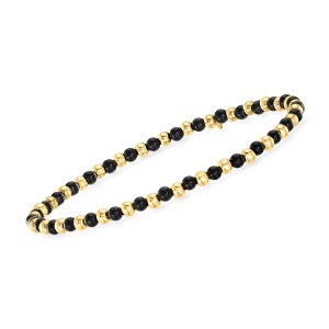 Ross-Simons 3mm Onyx and 10kt Yellow Gold Bead Stretch Bracelet Size 8 - 1 of 3