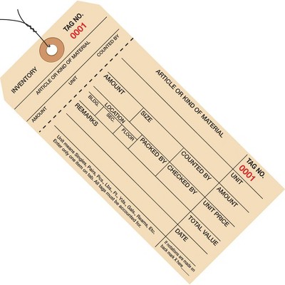 Box Partners Inventory Tags 1 Part Stub Style #8 Pre-Wired (1000-1999) 6 1/4" x 3 1/8" Manila G18023