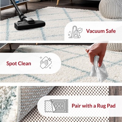 Blue Geometric Shag Oval 4' x 6' Area Rug