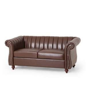 Glenmont Contemporary Channel Stitch Loveseat with Nailhead Trim - Christopher Knight Home - 1 of 4
