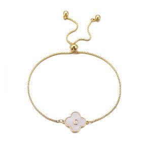 Adornia 14k Gold Plated Mother of Pearl Initial Clover Bolo Bracelet - 1 of 1