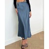 Women's 2025 Satin Midi Skirt - Elegant High Waist A-Line for Cocktail & Wedding Events Grey Blue - 2 of 4