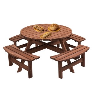 8 Person Wooden Picnic Table, Outdoor Camping Dining Table with Seat, 2220lb Capacity - 1 of 4