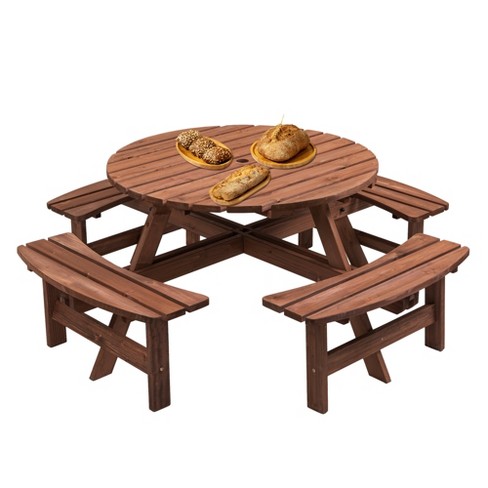 8 Person Wooden Picnic Table Outdoor Camping Dining Table with Seat 2220lb Capacity
