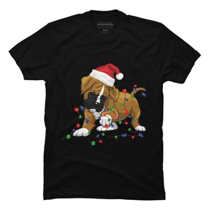 Men's Design By Humans Saint Bernard dog christmas light costume hat santa Fairy lights By Rondes T-Shirt - 1 of 4