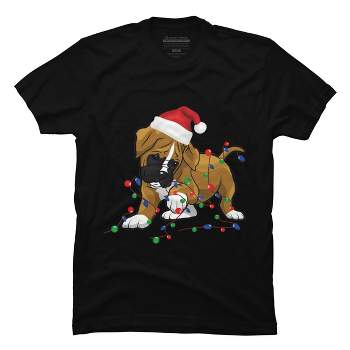 Men's Design By Humans Saint Bernard dog christmas light costume hat santa Fairy lights By Rondes T-Shirt