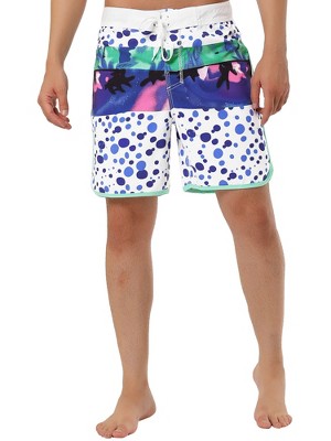 TATT 21 Men's Casual Lightweight Drawstring Waist Contrast Color Printed Board Shorts