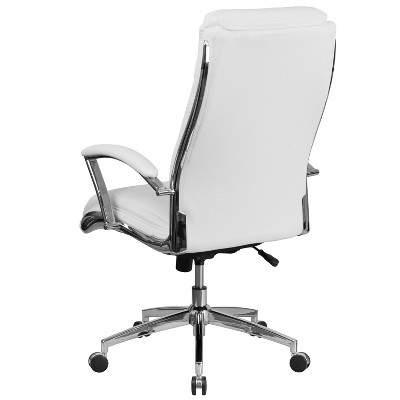 White High Back Leather Executive Swivel Office Chair with Chrome Base