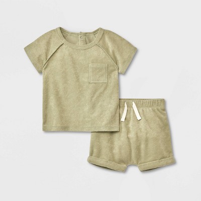 Grayson Collective Baby Terry Top & Shorts Set - Green 3-6M