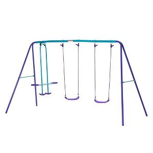 Whisen Metal Swing Set with Glider, Two Swing Seats and Adjustable Height - Purple - 1 of 4