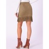 Allegra K Women's Faux Suede Stretch Fringe Trim High Waist Vintage Mini Skirt - 3 of 4