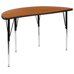 Emma and Oliver 47.5" Half Circle Wave Flexible Collaborative Oak Adjustable Height Activity Table - 1 of 4
