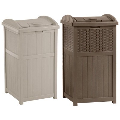 Suncast 30-gallon Durable Hideaway Trash Waste Bin Container For Outdoor  With Solid Bottom Panel And Latching Lid, Cyberspace (3 Pack) : Target