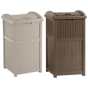 Suncast Hideaway Rectangular 33 Gallon Trash Can with Secure Lid, Resin  Design Outdoor Use Garbage Bin, 31 Inch Tall, Cyberspace