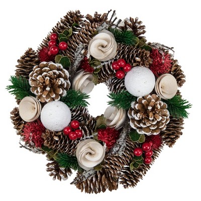 Northlight 10" Unlit Frosted Pine Cone, Twigs and Berries Artificial Christmas Wreath