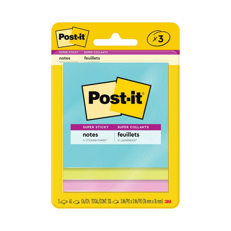 Post-it 3pk 3&#34; x 3&#34; Super Sticky Notes 45 Sheets/Pad - Miami Collection, 1 of 17