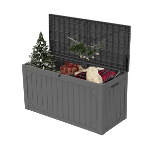 YARDGRACE 100-gallon lockable resin deck box - suitable for outdoor storage in the garden, rainproof and windproof Grey - 1 of 4