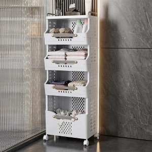 4-Tier Rolling Storage Cart with Wheels, Large Capacity Kitchen Cart, Mobile Utility Cart with with Push Handle and Baskets, Bathroom, Laundry Room - 1 of 4
