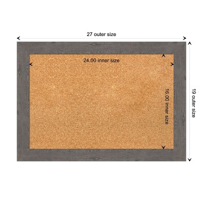 Rustic Gray Wood Framed Natural Corkboard 27" x 19"