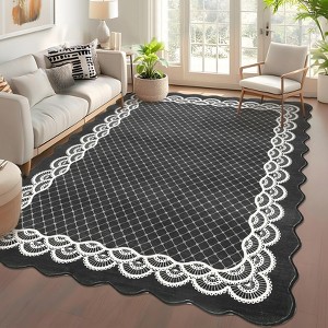 Washable Modern Scalloped Rug Non Slip Low Pile Rug Soft Contemporary Floor Cover Foldable Indoor Carpet for Living Room Bedroom Playroom Nursery - 1 of 4