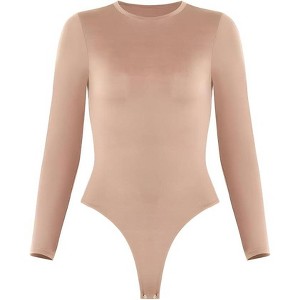 Sol Living Women's Bodysuit Seamless Casual Going Out Top Shirt Breathable Tops Tummy Control Shapewear Stretchy Basic Body Suits T Shirt Crew Neck - 1 of 4