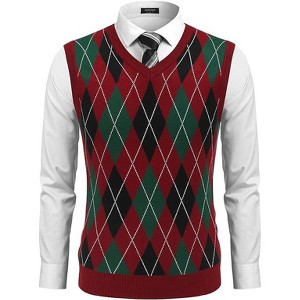 COOFANDY Men's Sleeveless V Neck Pullover Sweater Slim Fit Casual Argyle Sweater Vest - 1 of 4