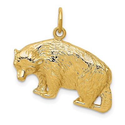 Black Bow Jewelry 14k Yellow Gold 25mm Polished Textured Bear Pendant