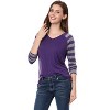 INSPIRE CHIC Women's Striped V Neck Long Raglan Sleeve T-Shirts - 3 of 4