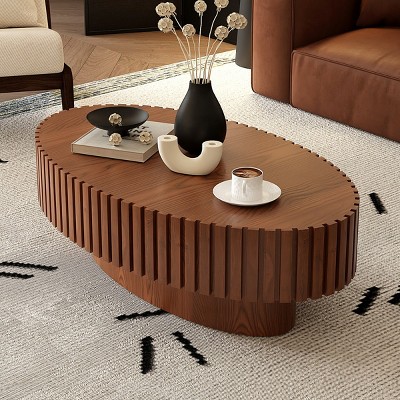 Vintage Coffee Table,Coffee Table In living Room,Coffee Table With Handcrafted Relief Sturdy Pedestal,Olive-Shaped Coffee Table -Maison Boucle