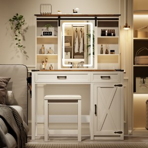Vlsrka Makeup Vanity With Sliding LED Mirror and Outlets，White - 1 of 4