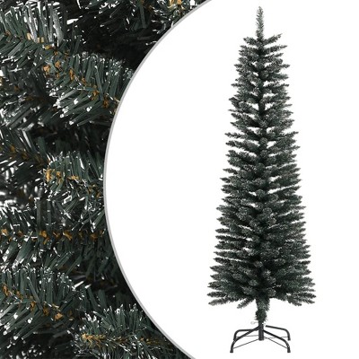 vidaXL 5ft Artificial Slim Christmas Tree with Stand - Green PVC Decor with White Snow Decoration