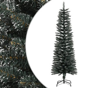vidaXL 5ft Artificial Slim Christmas Tree with Stand - Green PVC Decor with White Snow Decoration - 1 of 4