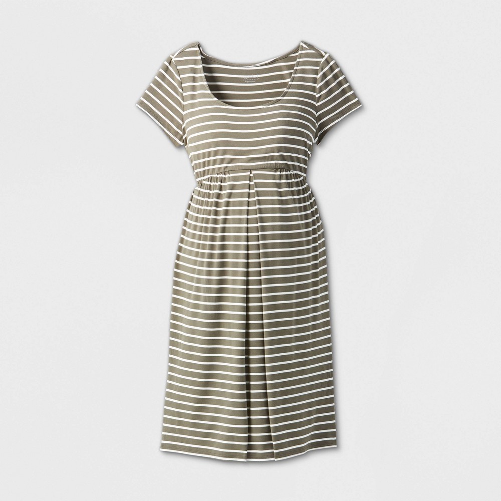 Maternity Striped Short Sleeve A-Line T-Shirt Dress - Isabel Maternity by Ingrid & Isabel Olive/White XL, Green/White was $24.99 now $10.0 (60.0% off)