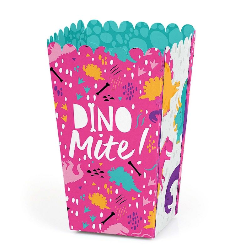 Big Dot of Happiness Roar Dinosaur Girl - Dino Mite T-Rex Baby Shower or Birthday Party Favor Popcorn Treat Boxes - Set of 12, 1 of 7