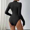 Coolmee Womens Long Sleeve Bodysuit Mock Turtle Neck Body Suits Zip Up Black Tummy Control Bodysuit Shirts - 4 of 4