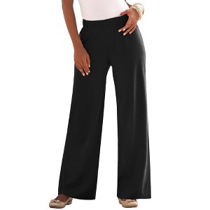 Roaman's Women's Plus Size Wide Leg Soft Knit Pant - 1 of 4