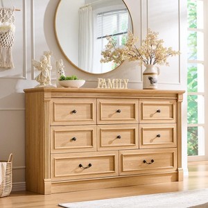 Sincido 8 Drawers Dresser for Bedroom, Farmhouse 61" Wide Tall Dressers w/Roman Column - 1 of 4