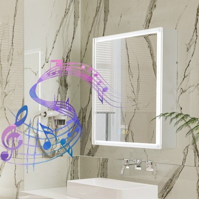 ARTLOGE Aluminum Led Bathroom Mirror Cabinet Bluetooth Speaker Anti-Fog Makeup Mirror