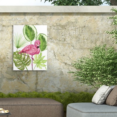 Melissa Wang Tropical Flamingo Outdoor Canvas Print in Pink and Green