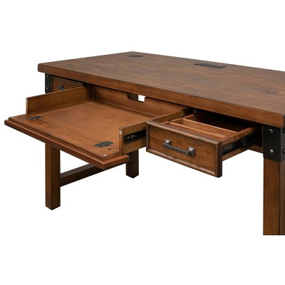 Auburn Industrial-Inspired Wood Desk with Power Outlets and USB