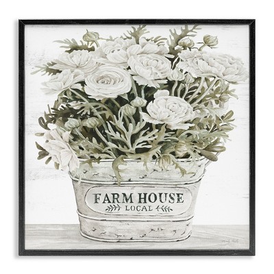 Stupell Industries Farmhouse Planter White Rose Blossoms, 17" x 17"