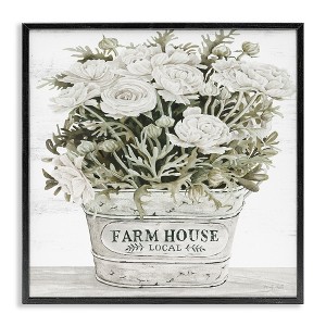 Stupell Industries Farmhouse Planter White Rose Blossoms, 17" x 17" - 1 of 4