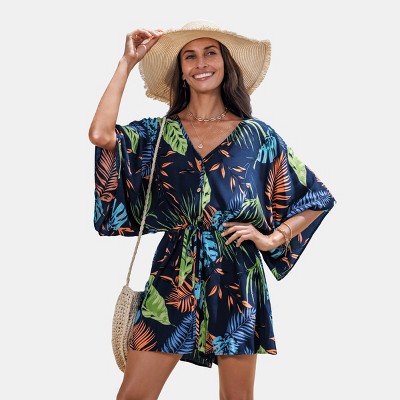 Women's Tropical Vibes Floral Print Romper with Tie Waist - Cupshe