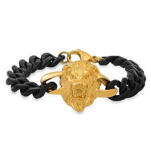 Steeltime Men's two tone black ip and stainless steel cuban link lion head bracelet. Color Options: Gold, Blue - 1 of 4