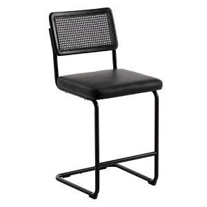 Hyleory Faux Rattan Back Counter Stool, 26" Seat Height, Solid Wood Frame with Stainless Steel C-Shaped Base, Padded Seat - 1 of 4