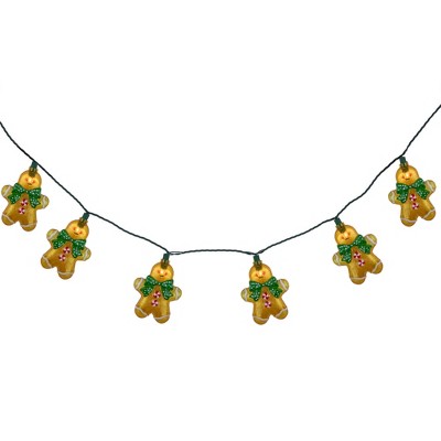 10ct Gingerbread Man Christmas Lights with Green Wire